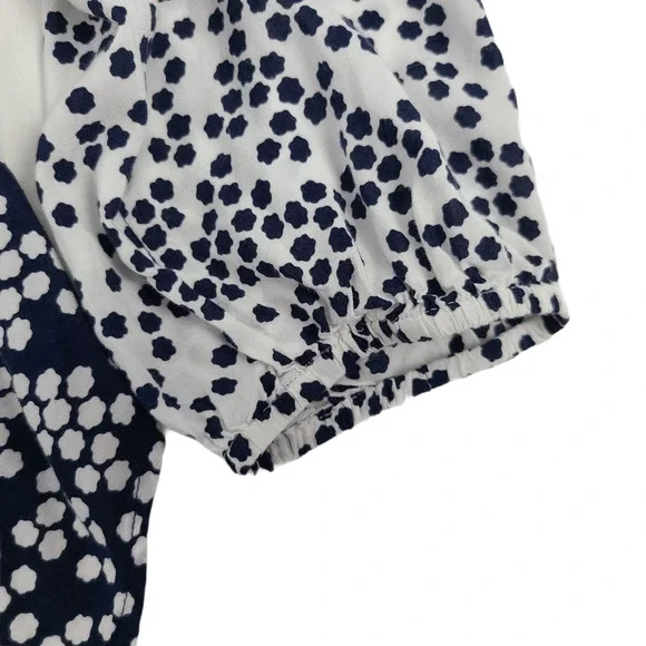 Boden Maya Top Contrast Print  VNeck White Navy - Picture 4 of 12